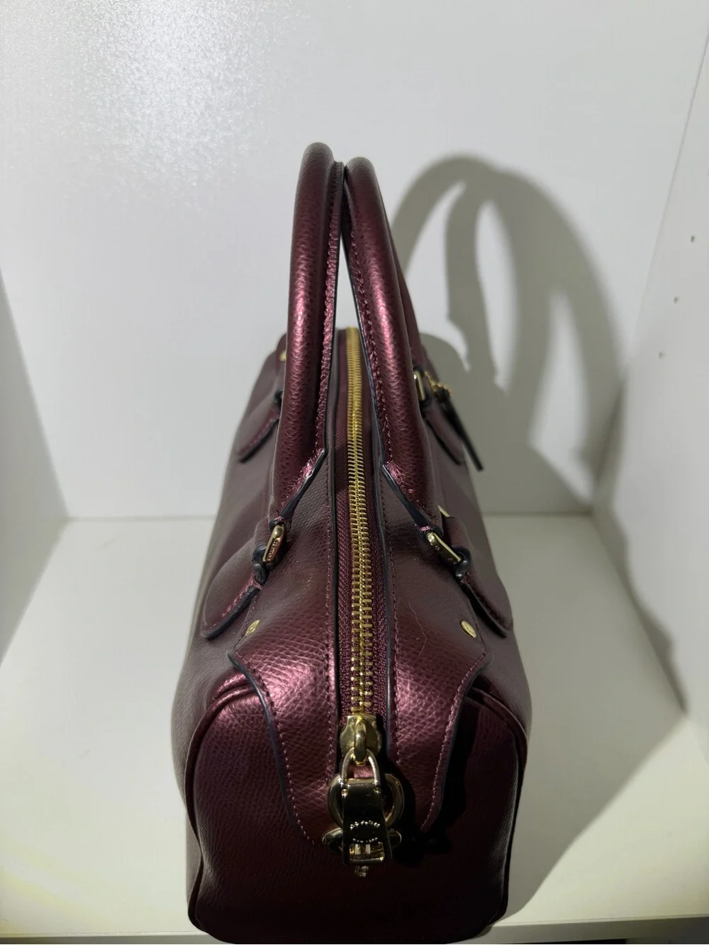 Coach Bennett Metallic Plum Dome Satchel with Gold Hardware - Picture 6 of 10